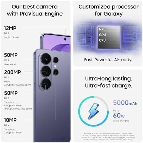 Samsung Galaxy S26 Ultra, Unlocked Android Smartphone + $200 Gift Card, 256GB, Privacy Display, Galaxy AI, AI Camera, Super Fast Charging 3.0, Durable Battery, 2026, US 1 Year Warranty, Black : Cell Phones & Accessories - Image 8